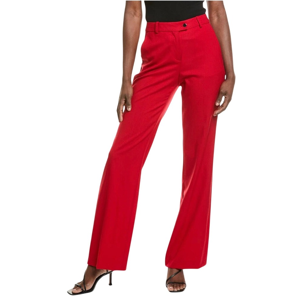 Hugo Boss Pants Tokalea Bright Red‎ Virgin Wool High Rise Straight Leg Size 8